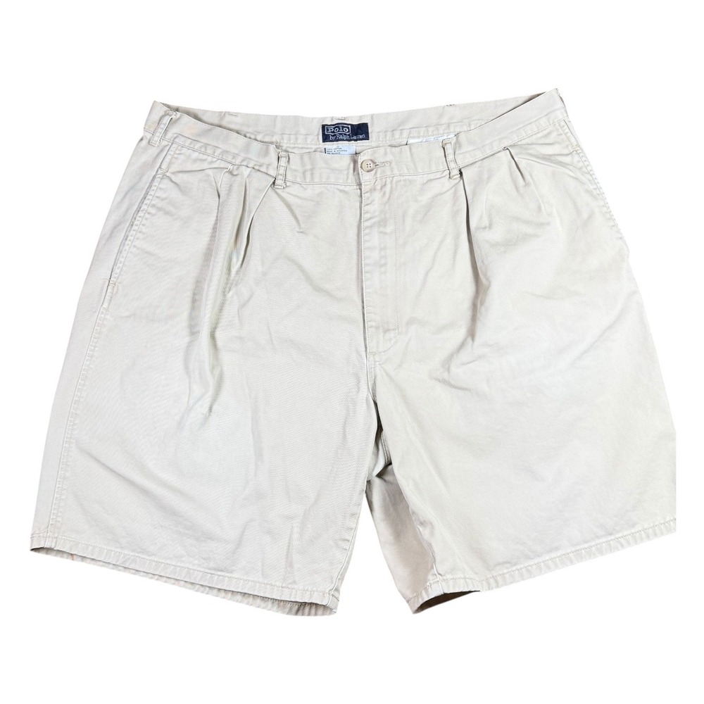 Polo Ralph Lauren Mens Pleated Chino Shorts Khaki Tan Cotton Size 42 Classic Fit - Picture 1 of 9